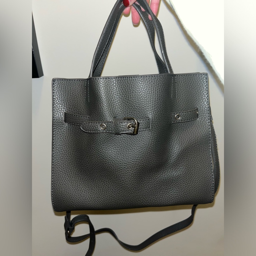 Gray leather crossbody